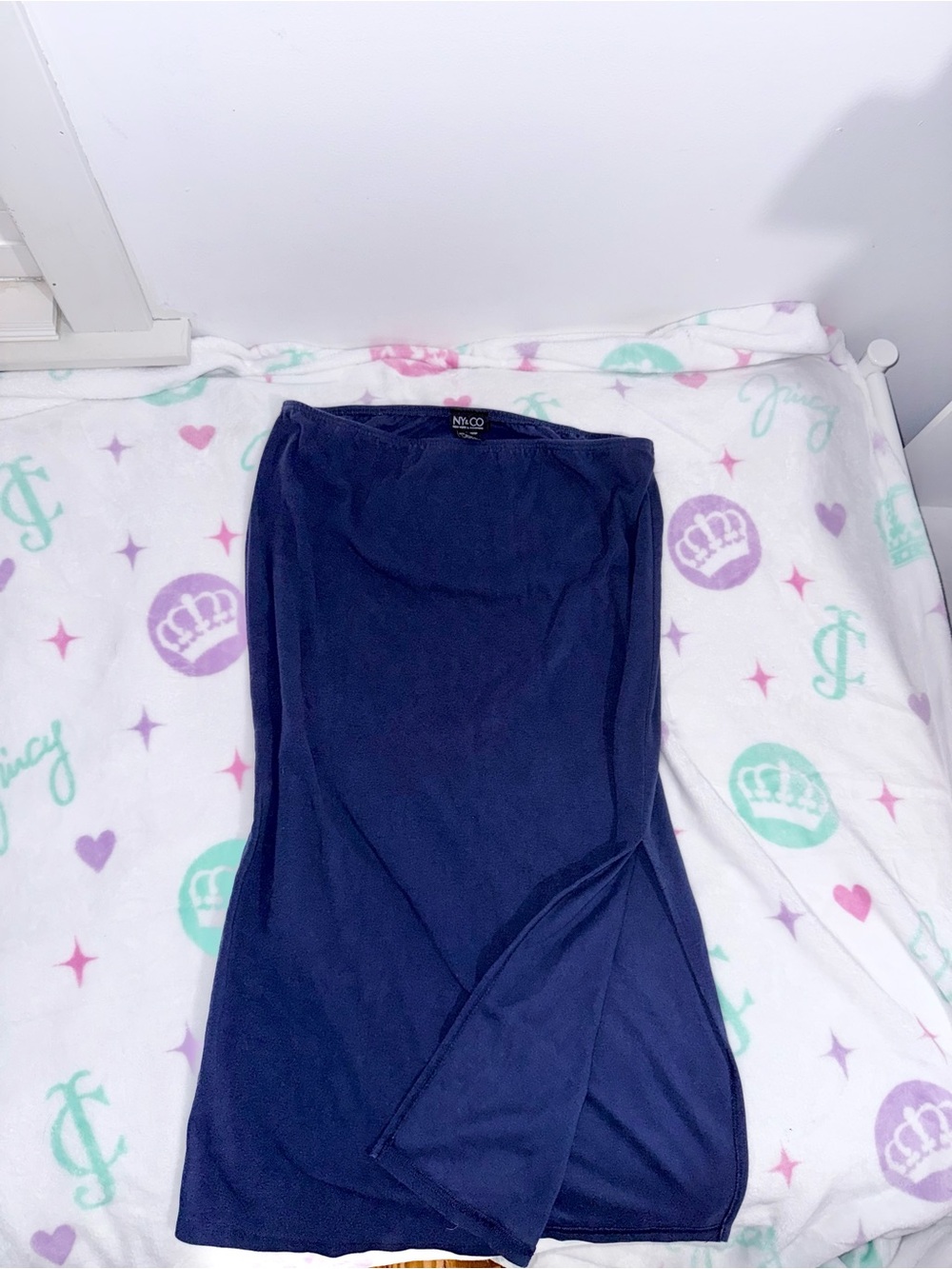 Vintage NY & Co Stretchy Navy Blue Maxi Column Skirt with Side Slit - Large